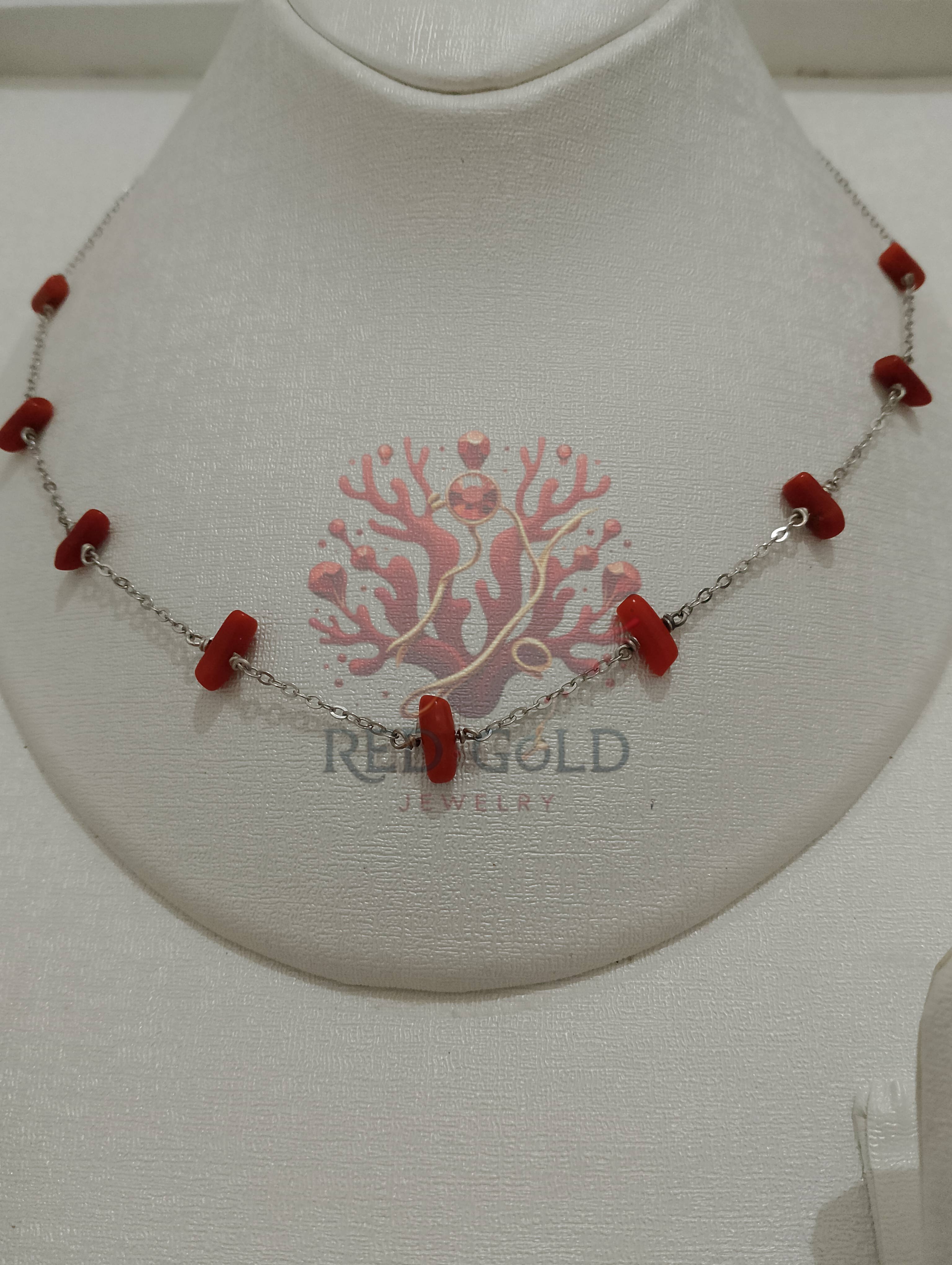 قلادة المرجان الأحمر  والفضة الخالصة C-06 - miniature 2