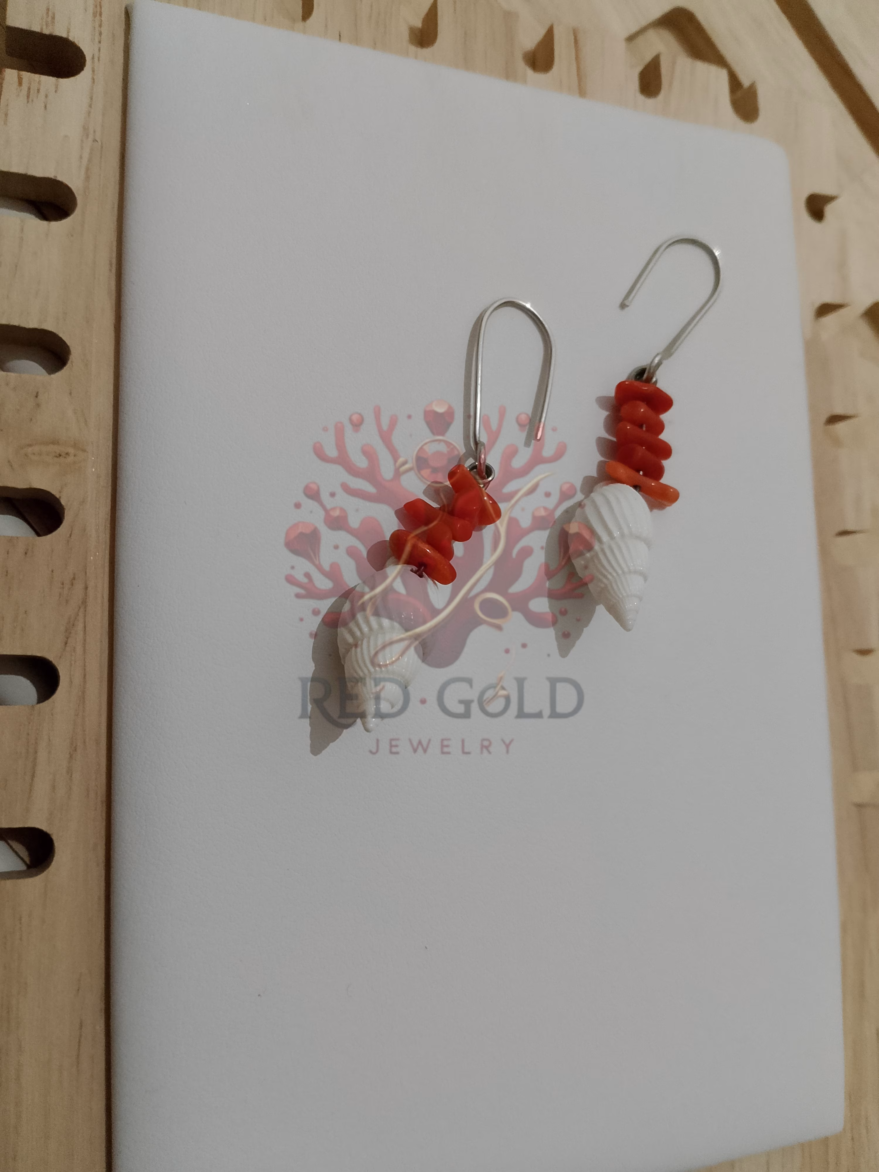 طقم ثنائي القطع من المرجان والصدف الطبيعي D-08 - miniature 3